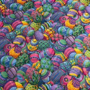VTG Colorful Easter Eggs by VIP Cranston Fabrics - 1/2 Yard - Gold Metallic